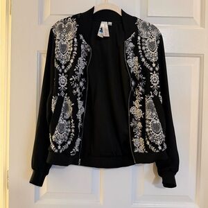 Society Black Bomber Jacket with White Embroidery